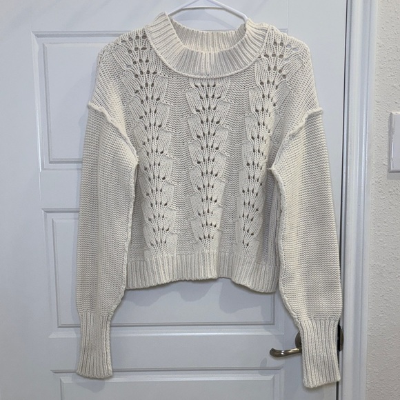 Free People Sweaters - Free People Cream Knit Sweater Cropped Chunky Cotton Blend Boho Cozy Small